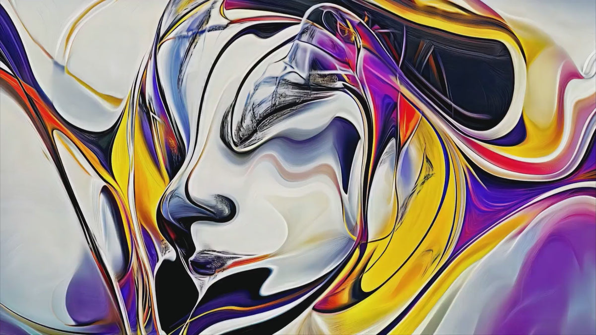 L'art immersif d'Effigye en situation : des œuvres vidéo en mouvement et des peintures numériques présentées dans de multiples intérieurs modernes.